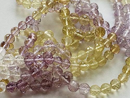 KALISA GEMS Beads Gemstone 1 Strand Natural Pink Amethyst & Yellow Topaz Micro Faceted Round Beads, Amethyst and Topaz Necklace, 6-8mm, 18 Inches