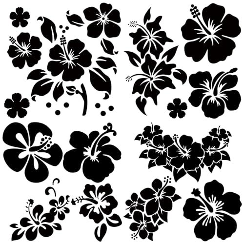 GORGECRAFT 4 Estilos Etiqueta Engomada del Coche de la Flor de Hibisco Pegatinas Y Calcomanías Hawaianas 20 * 20cm Pegatinas de Rama de Hibisco Vinilo Impermeable Decoración Exterior Automotriz