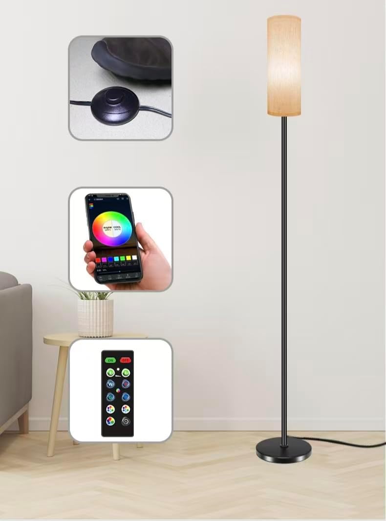luckystyle Dimmable Floor Standing Tall Lamp, 12W Led Bulb with Lampshade, Foot Switch, Remote Custom Color Temperature Pole for Bedroom, Office, Kids & Living Room, coIor