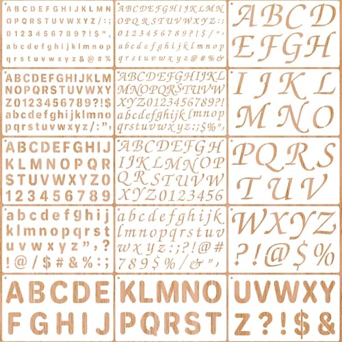 1/2 3/4 1 2 Inch Letter Stencils for Painting 15 Pack Reusable Plastic Alphabet and Number Stencils for Crafts Art Projects