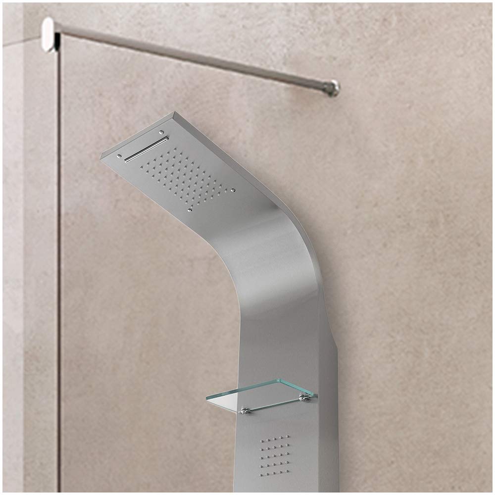 Colonna Doccia Idromassaggio in Acciaio Inox Finitura Satinata 4 funzioni IDROMASSAGGIO - DOCCETTA SOFFIONE - Cascata