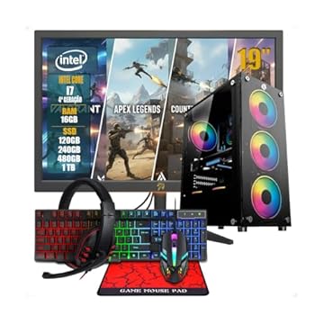 PC Gamer Completo Intel Core i7 3ª Geração, Opções 8GB/16GB RAM, SSD 120GB/240GB/480GB/ 1TB, Windows 11, Monitor LED 19,Teclado e Mouse Gamer, HeadSet (GB, 8, GB, 120)
