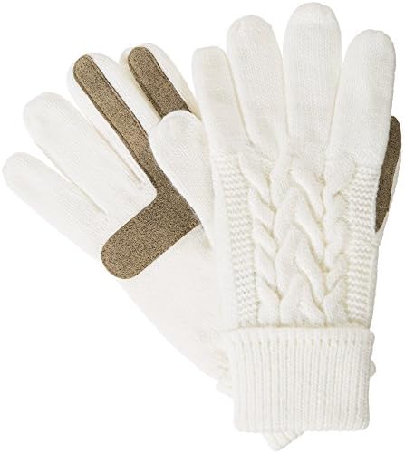isotoner Women's Cable Knit Gloves with Touchscreen Palm Patches, One Size, Ivory