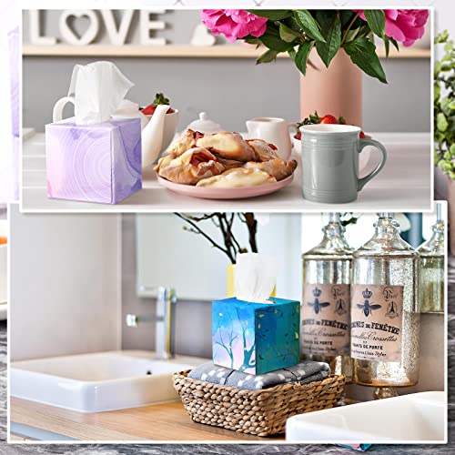 Marsui 16 Packs 1280 Sheets Tissues Cube Box Facial Tissue Soft Tissues 4 Designs In Purple Individual Tissues 80 Sheet Per Box 2 Ply Household Box Tissues For Bathroom Office Dinner (Watercolor) #TOP6