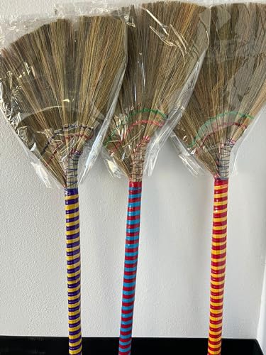 Authentic Handmade Asian Broom Set of 3 Packs - Premium Vietnamese Straw Broom 40 Length