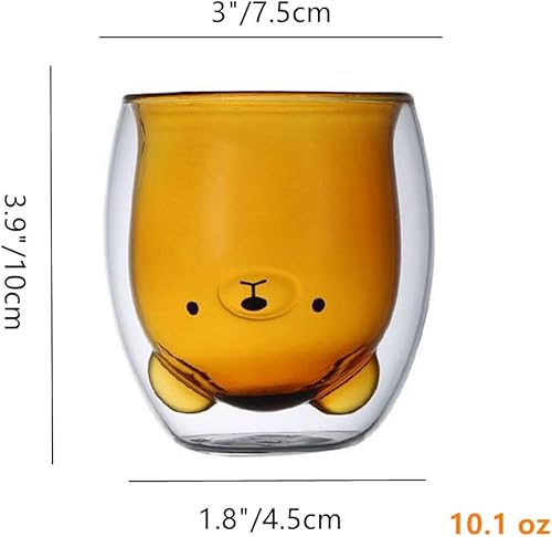 Miniatura 2 de Ophelia Tazas de café creativas de cristalería de 10 onzas con cuchara, aislantes de doble pared en forma de oso, juego de tazas para bebidas frías