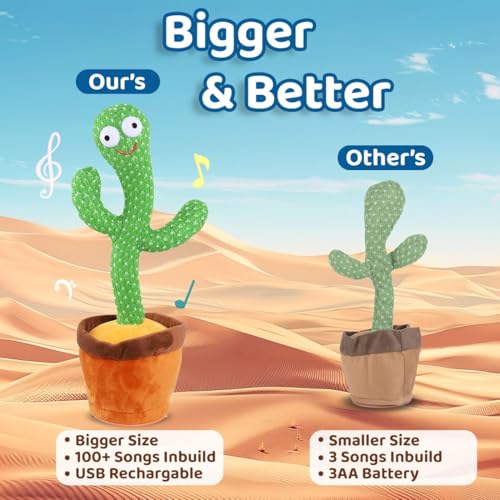 Image of Bumtum Dancing Cactus Toy, Wriggle & Singing for Babies & Kids, Plush Electronic Toys, Voice Recording Repeats(Green /Brown)