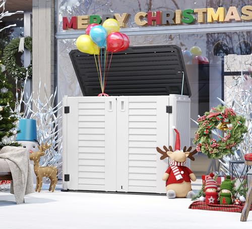 Image of HOMSPARK Storage Shed Weather Resistance, Multi-Purpose Outdoor Storage Cabinet for Backyards and Patios, Horizontal Storage Shed for Lawnmower, Patio Accessories (White 1, Large - 26 cu.ft)