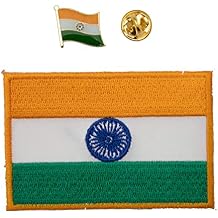 A-ONE -India National Flag Patch Iron-on Bags + India Country Flag Emblem Pin, World Flags Embroidery Tatical Patches NO.066A