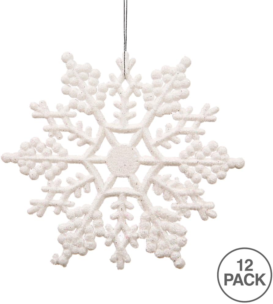 Vickerman 8" White Glitter Snowflake Christmas Ornament, 12 per Box