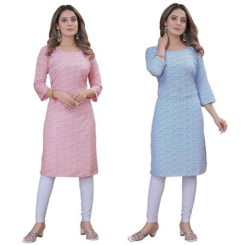 Image of Women's Multicolor Exclusive Casual Crepe Kurta||Pack of 2 Kurta||Kurta for Women