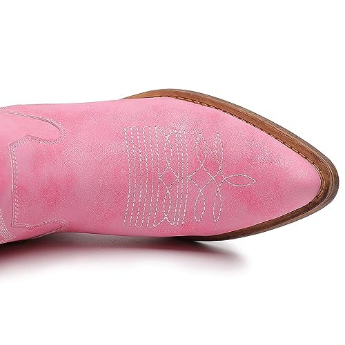 GLOBALWIN Women's Mid Calf Western Cowboy Boots Cowgirl Boots for Women with Floral Embroidery Side Zipper Chunky Heel 5