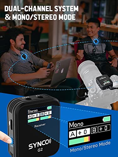 SYNCO G2 (A2), sistema de microfone de lapela sem fio 2.4G Transmissor duplo e 1 receptor Microfone