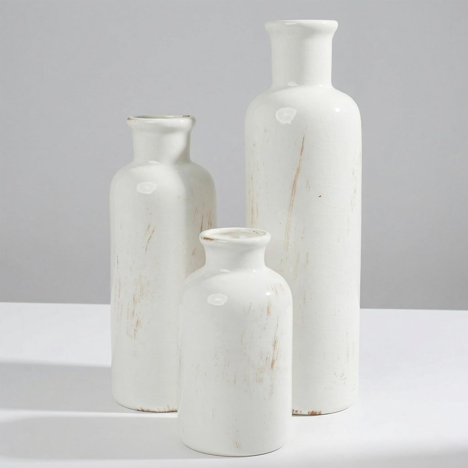 Vintage Crackle Glaze Ceramic Vase Set of 3