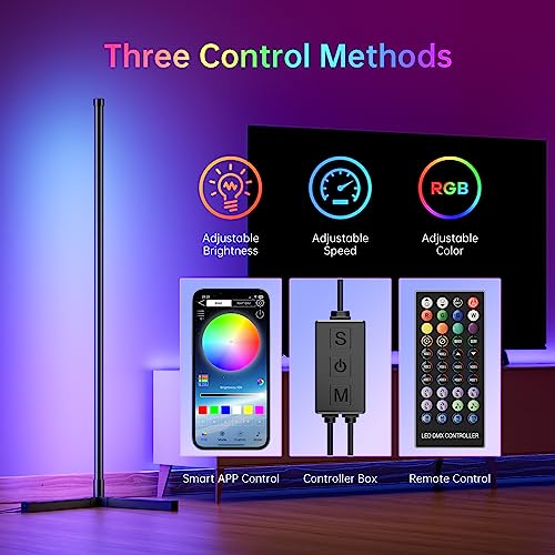 Luckadoo Corner Floor Lamp, 63”Rgb Color Changing Led Corner Lamp With Remote & App Control, Dimmable Rgb Floor Lamp Corner Lights With Music Sync & Timing Function For Living Room, Gaming Room #TOP6