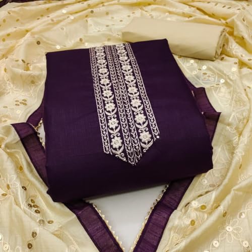 Image of HMP Fashion Womens Bombay Cotton Embroidery Tie Cotton Unstitch dress Material With Chanderi lace bordered Dupatta