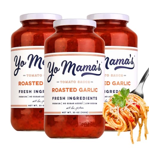 Keto Roasted Garlic Pasta Sauce by Yo Mama's Foods, No Sugar Added, Low Carb, Low Sodium, Vegan+Gluten Free, Paleo Friendly, and Made with Fresh Non-GMO Tomatoes, 33 Ounce (Pack of 3)