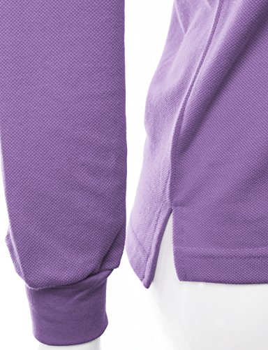 Luxurious Solid Long Sleeves PK Polo Shirt Purple Size L