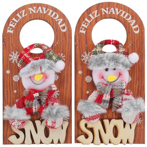 LUOZZY 2Pcs Christmas Door Hanging Sign Cartoon Snowman Wooden Door Sign Pendant Layout Props Xmas Party Favors Supply