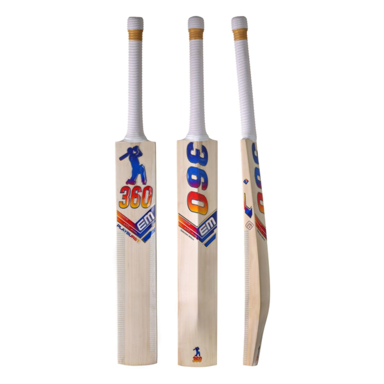 EM 360 Play Burst Kashmir Willow Cricket Bat | Premium Grade Kashmir Willow | 360° Signature Blade Profile | Semi-Oval Handle | Lightweight Cricket Bat for Club & Practice Matches, Size 4-image-19