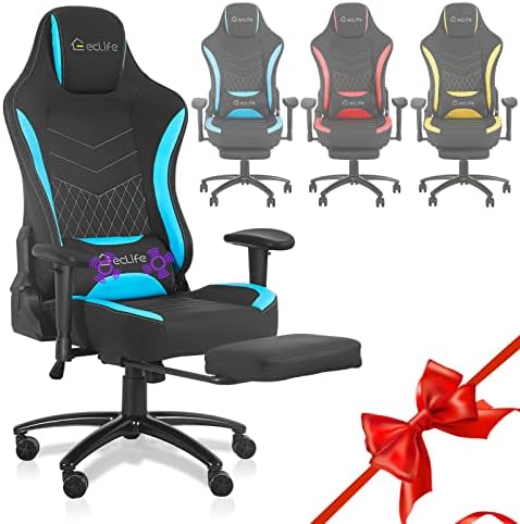 Gaming Chair Racing Footrest Therapeutic massage Pc – Cushioned Consolation Excessive Again PU Leather-based USB Vibrator Ergonomic Recliner House Workplace Video Sport for Children for Reward for PS5 (Blue, d06)