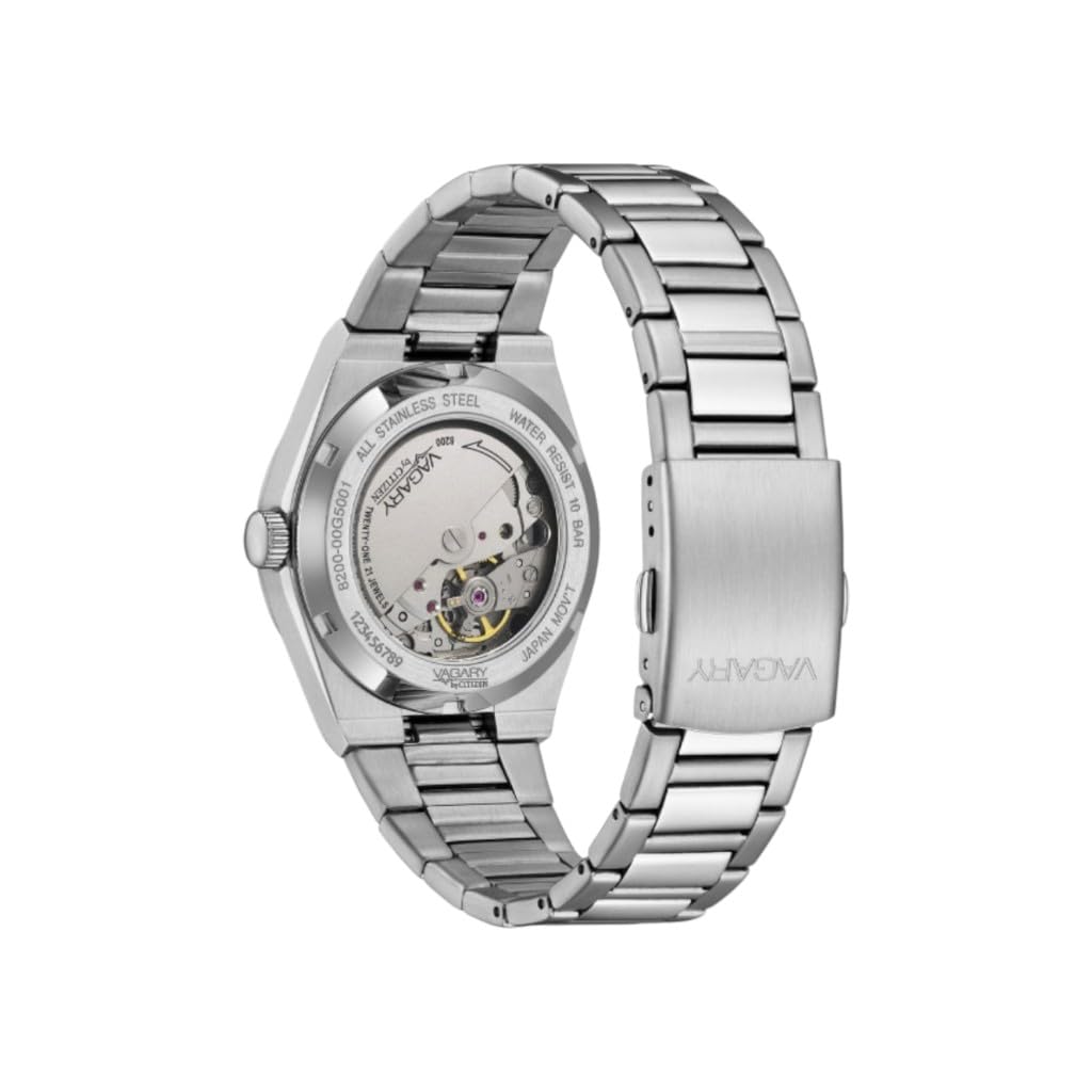 Citizen Vagary by Orologio Uomo Automatico G.Matic 101 IX3-611-11 | Cassa in Acciaio 38mm | Quadrante Avorio (Ivory) a Righe con Day-Date | Meccanica a Vista | Subacqueo 10 ATM