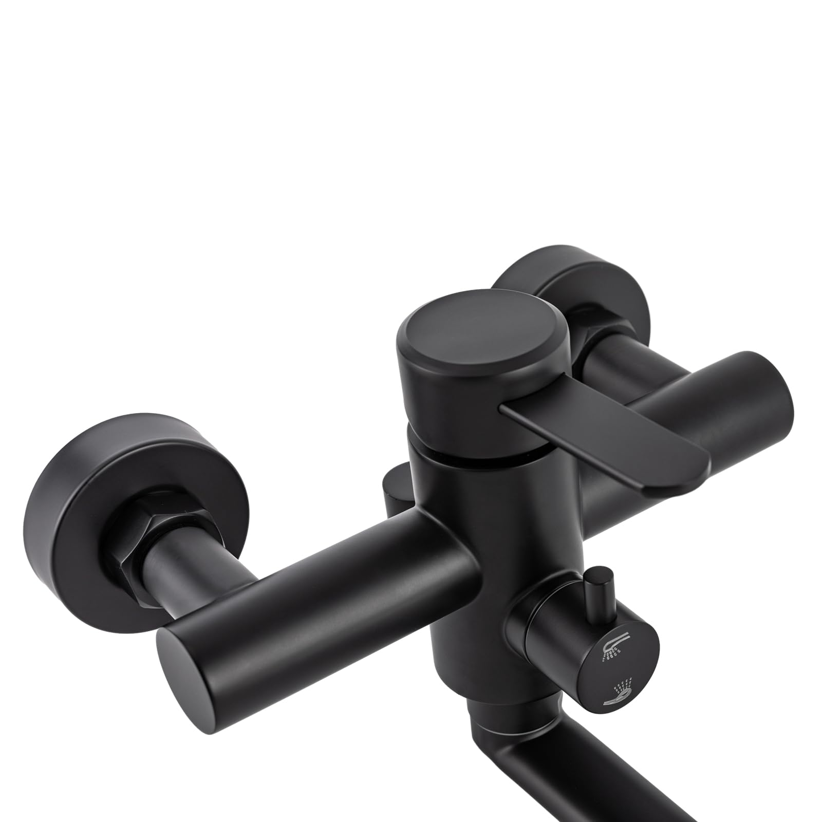 Grifo Monomando Pared con Pistola Pulverizadora para Cocina, Montaje en Pared, Acero Inoxidable Cepillado, Grifo Fregadero Giratorio 360°, Tubo Giratorio de 35 cm