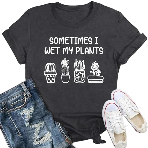 IFQ Garden Shirts for Women Plant Lover Crewneck T-Shirt Casual Gardener Short Sleeve Tee Grey