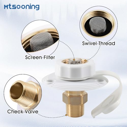 Image of RV City Water Fill Inlet with Elbow Check Valve, 3 /4 NH Female to 1 /2 NPT Male RV Water Hose Brass Connector Replacement for RV Camper Motorhome Trailer Marine White