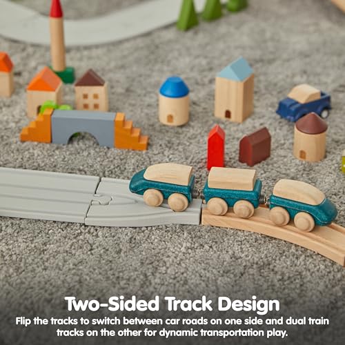 Image of PlanToys Rubber Road & Rail Adaptor Tracks Montessori Play Accessory | Imagination, Problem Solving and Creative World Building | Eco Friendly Track Adaptors for Meaningful Play