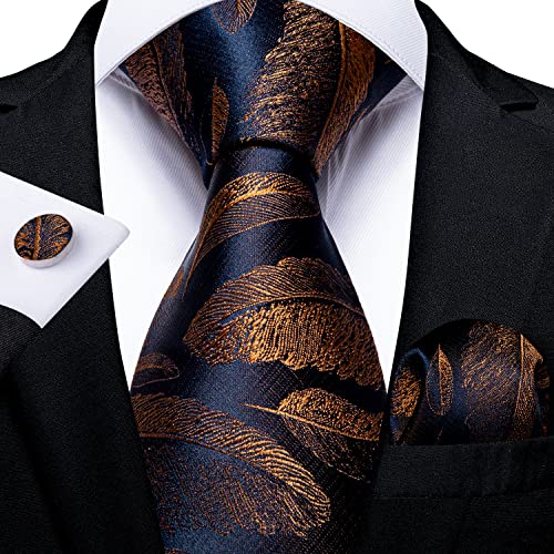Image of DiBanGu Mens Paisley Tie Set Silk Woven Jacquard Necktie and Pocket Square Cufflinks Gift Set for Wedding Bussiness