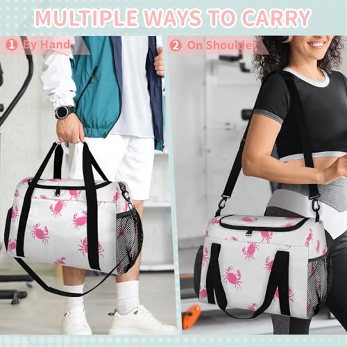Crab Watercolor Pink Travel Duffel Bag Weekender Overnight Bags for Women Men Foldable Waterproof Tote Bag with Trolley Sleeve4