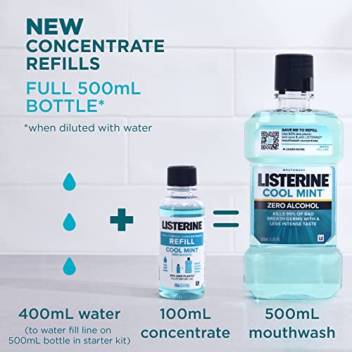 Listerine Zero Alcohol Mouthwash Concentrate Starter Kit, 1 X 500 Ml & 2 X 100 Ml #TOP2