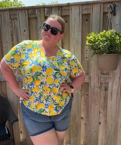 Image of TIYOMI Plus Size Tops for Women V Neck Tshirts Basic Tunic Casual Hawaii Floral Tie Dye Camo Summer Short Sleeve Tee XL-5XL