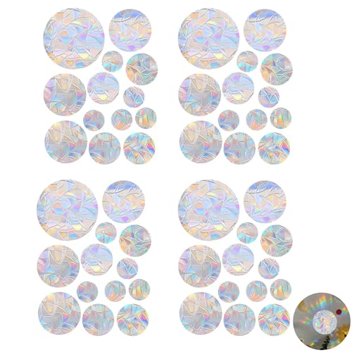 52 PCS Round Bird Anti-Collision Window Stickers, Rainbow Prism Window Decals, Suncatcher Strike Prevention Birds Alert Sticker to Protect Wild Birds Against Glass Decorate Your Glass Doors