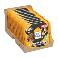 RITTER SPORT Chrunchy Peanut, Tavoletta di Cioccolato al Latte con Arachidi in Pezzi e Crisp di Proteine, 12 Pezzi x 75g