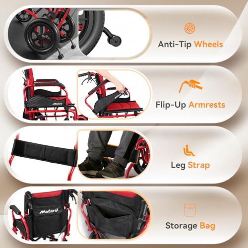 Image of Transport Wheelchair for Adults (K02) (Red)