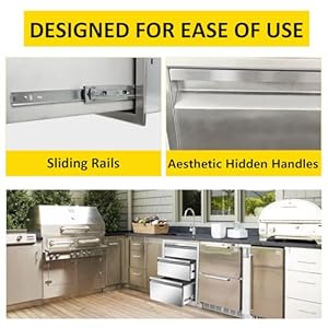 Outdoor Kitchen Drawers 18" W x 23" H x 23" D Flush Mount Triple BBQ Drawers with Hidden Handle Stainless Steel Drawer for Outdoor Kitchen Island, Patio Grill Station Outdoor Kitchen Drawers 18 W x 23 H x 23 D Flush Mount Triple BBQ Drawers with Hidden Handle Stainless Steel Drawer for Outdoor Kitchen Island Patio Grill Station