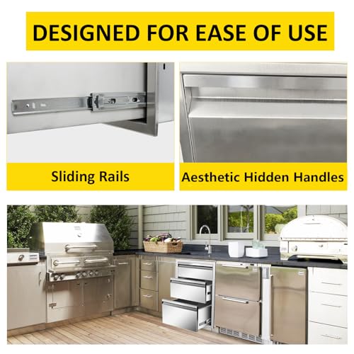 Outdoor-Kitchen-Drawers-18-W-x-23-H-x-23-D-Flush-Mount-Triple-BBQ-Drawers-with-Hidden-Handle-Stainless-Steel-Drawer-for-Outdoor-Kitchen-Island-Patio-Grill-Station Outdoor Kitchen Drawers 18 W x 23 H x 23 D Flush Mount Triple BBQ Drawers with Hidden Handle Stainless Steel Drawer for Outdoor Kitchen Island Patio Grill Station