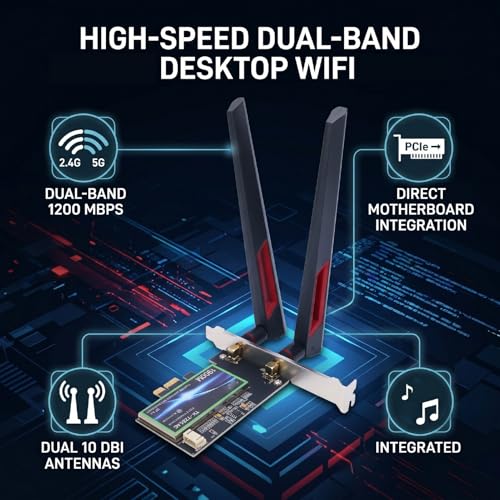 Zunate 7265AC Tarjeta WiFi PCIe, Adaptador de Red Bluetooth 4.2 de Doble Banda 1200Mbps con Antenas Duales de 10dBi para PC Windows 7, 8, 10, 11 miniatura 4