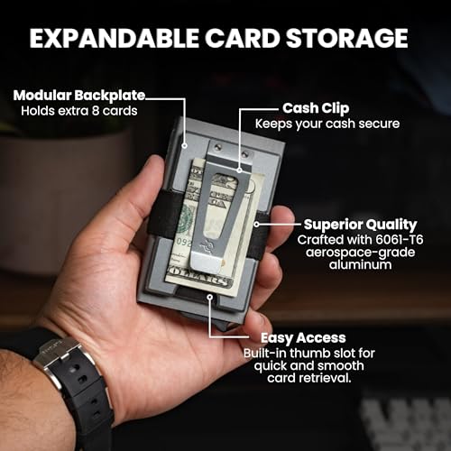 Image of Code 118 Modular Backplate Cash Clip - Slim Minimalist Money Clip for Men - RFID Blocking Aluminum Modular Add-On, Wallet Accessory Expands Storage for Card & Cash, Wallet not Included (Grey Aluminum)