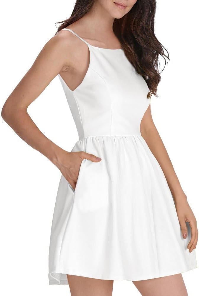 FANCYINN Women Short Dress Sexy Spaghetti Strap Backless Mini Casual Dress Halter Dresses Homecoming Dresses