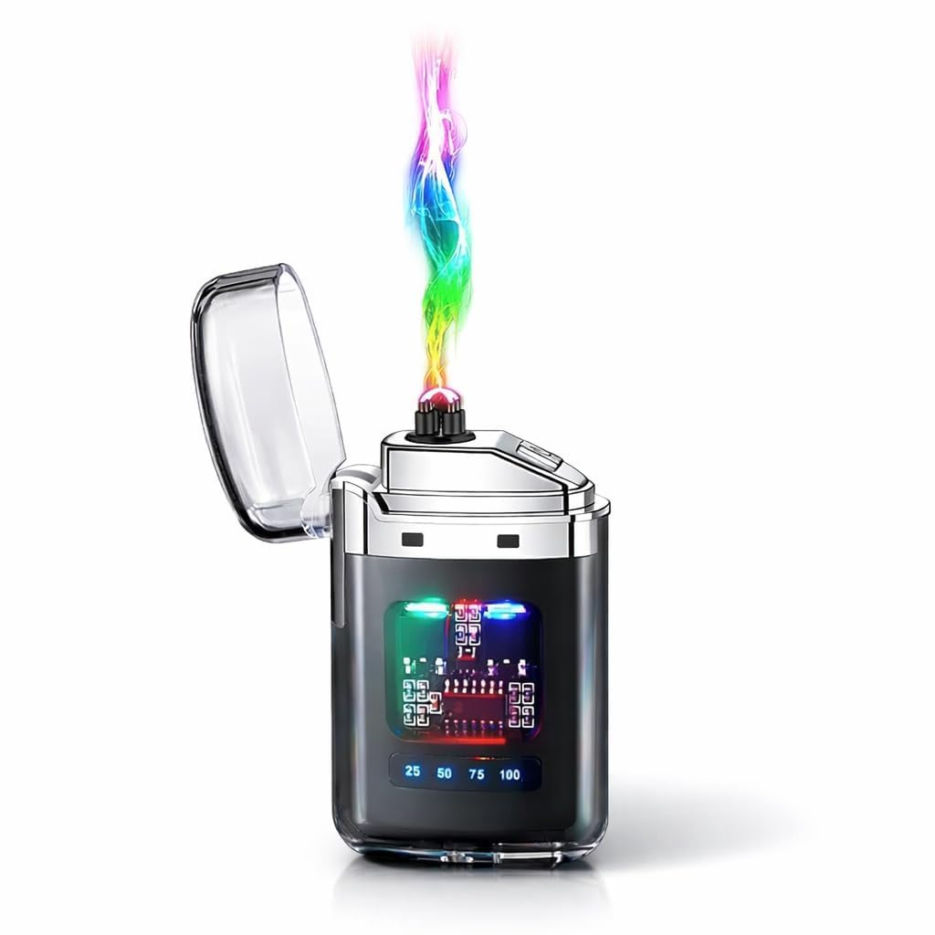 USB Rechargeable Dual Arc Lighter with LED Display, Windproof Flameless Plasma Lighter, Compact Portable Design for Outdoor Camping Travel (Multicolor)-picture-25
