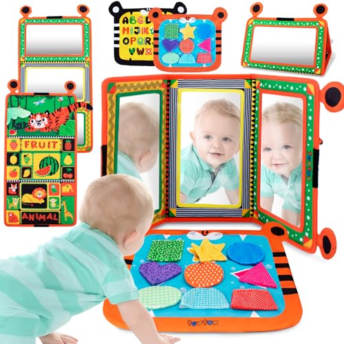 Image of TeyToy Tummy Time Baby Mirror Toys, Black and White High Contrast, 3 Way Mirrors, Sensory Textured Play, 0-12 Months