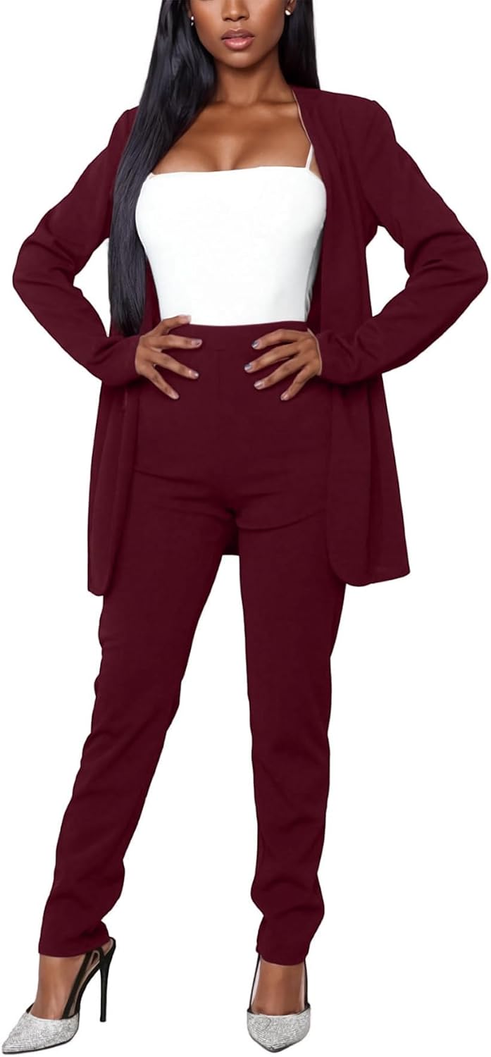 Vakkest Womens Suits 2 Piece Set Business Formal Outfit Casual Long Sleeve Blazer and Office Work Pencil Pants Dressy