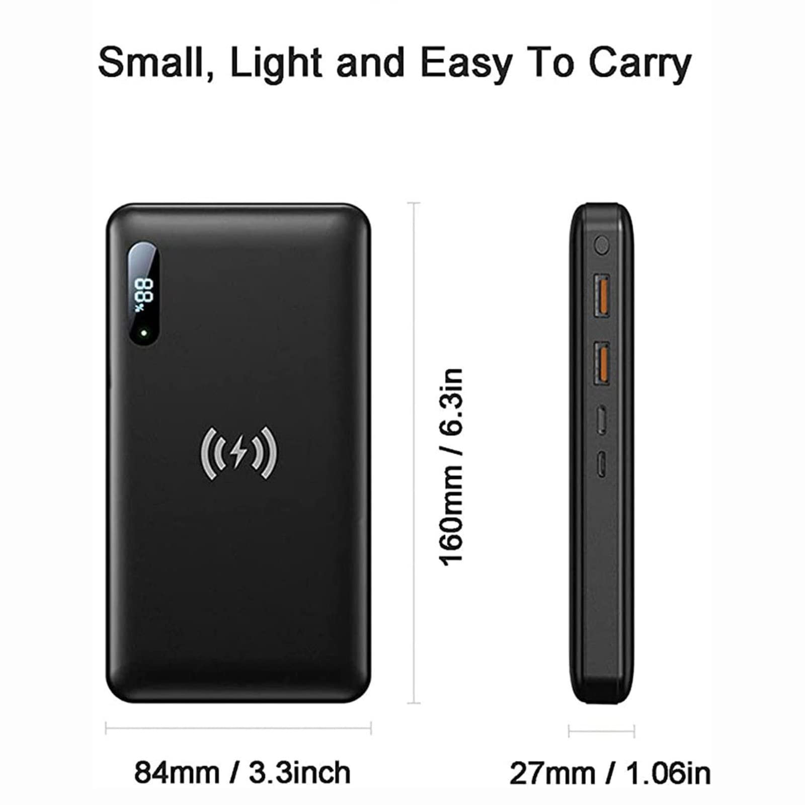 Móvil Portátil Batería Externa Power Bank inalámbrico 30000Mah PD 65W/15W Cargador portátil QC3.0/QC4.0/SCP Carga rápida con 2 entradas y 3 Salidas (Qi y USB C) Batería Externa para teléfono