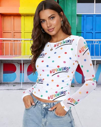 Image of MOUSYA Sheer Tops for Women Mesh Long Sleeve Top See Through Sexy Going Out Tee Summer Crewneck Party Undershirt