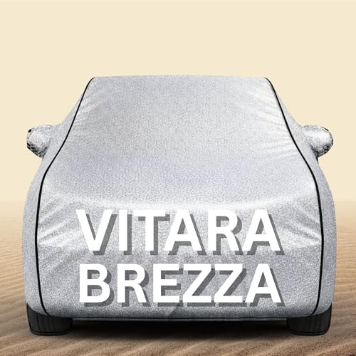 Image of 100% Waterproof Brezza Car Cover Heavy Duty - Premium Polyester Car Body Cover, All Weather Outdoor Protection, UV Resistant, Dustproof, Windproof, Heat Resistant, Scratch Resistant (Silver)