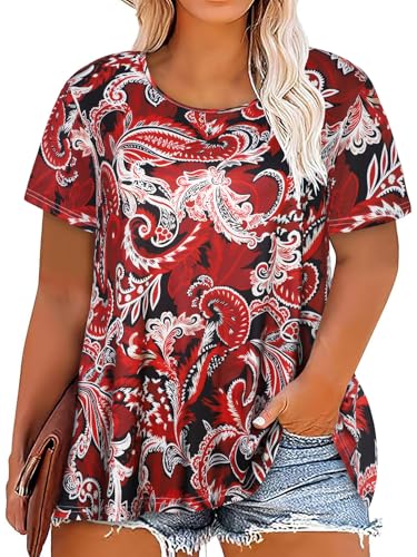 Image of JOELLYUS Plus Size Tops for Women Tunic Floral Casual Short Sleeves T Shirts Flowy Blouses 2026