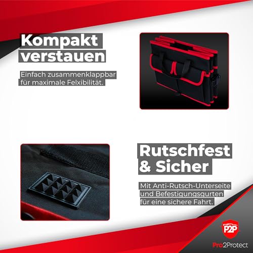 Pro2Protect PREMIUM [ 2x Test SEHR GUT Kofferraum Organizer Auto Zubehör Innenraum | 51x36x27Cm | Kofferraumtasche XXL | Faltbox WASSERDICHT | Autotasche Box | Geschenke für Frauen und Männer